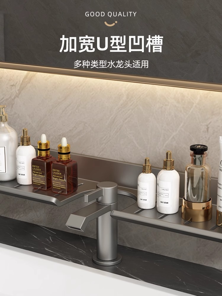 Mirror front bathroom storage rack toilet washbasin wall-mounted no-drilling bathroom shelf
