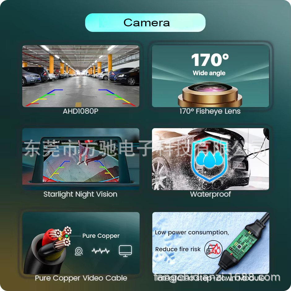 Black AHD car camera reversing image HD wide angle night vision 1080P fisheye rear view external mount