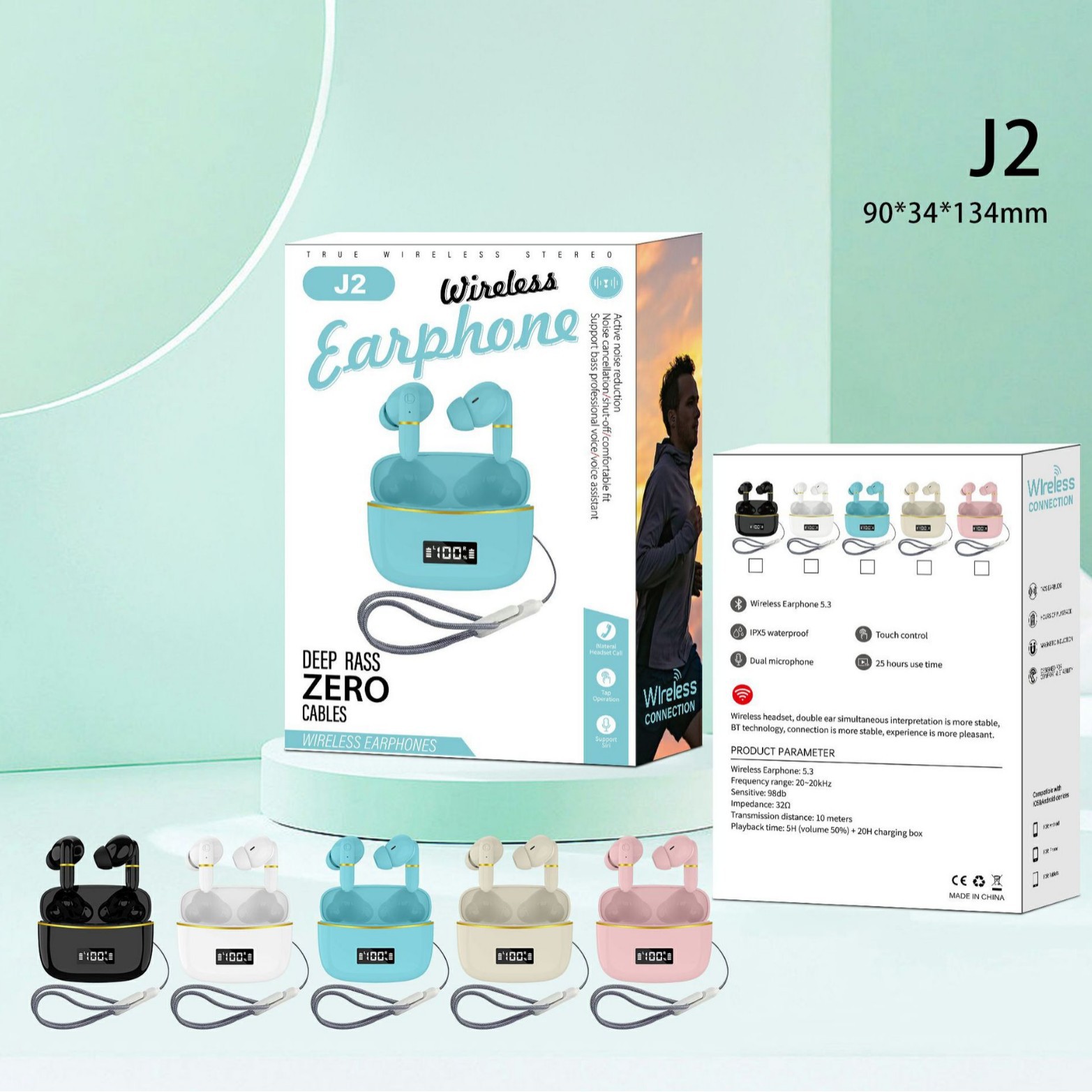 J8 Bluetooth earphone J series wireless earphone J5 HD sound quality digital display J23 transparent case J38 couple J15