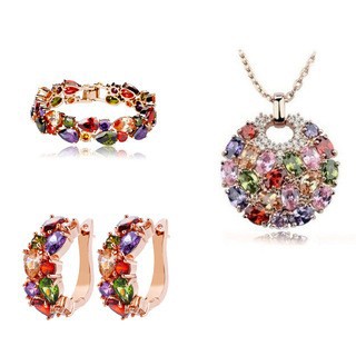 Colorful zirconia Mona Lisa series set, earrings, bracelet, necklace three-piece set, bridal wedding