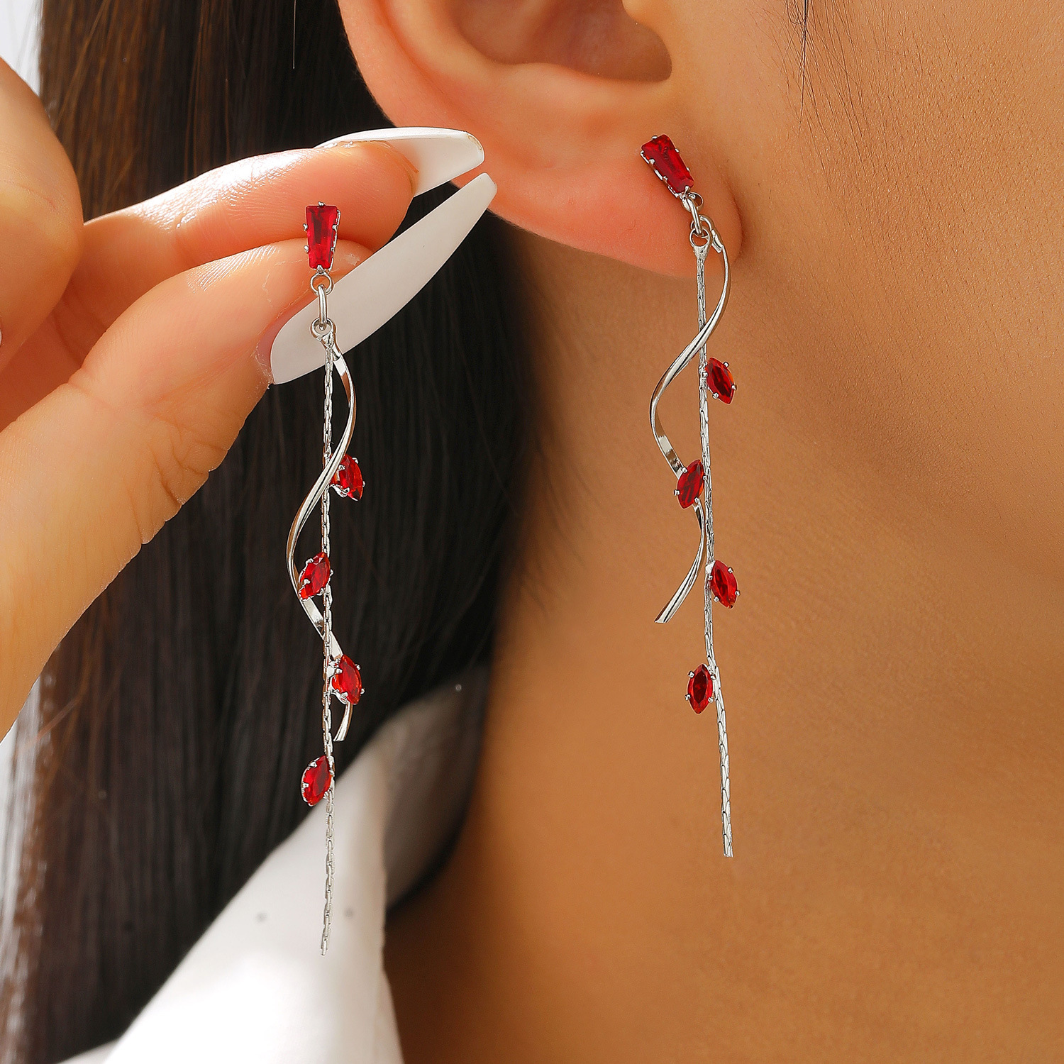 Long Zircon Tassel Earrings Women Twisted Stud Earrings Ear Decor
