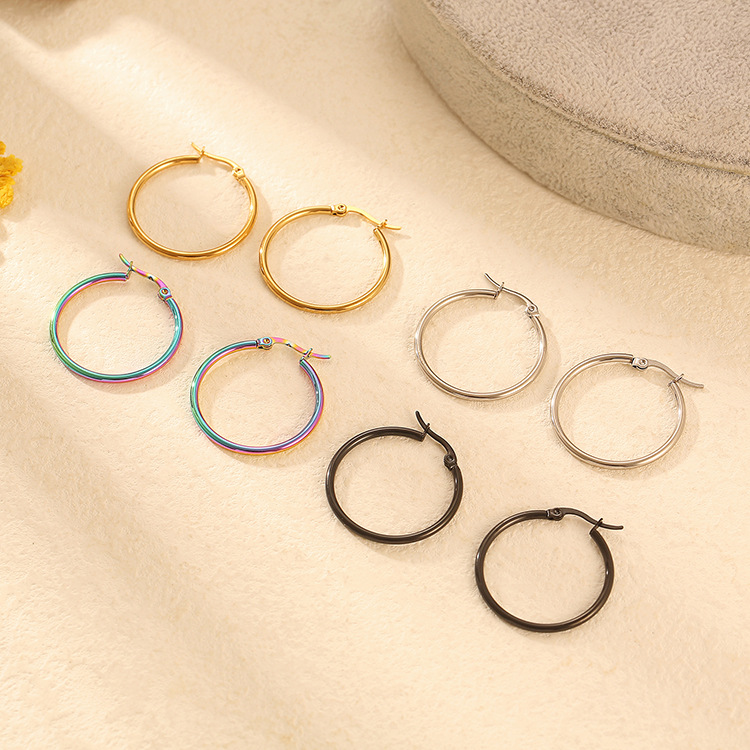 Gold stainless steel small earrings, titanium steel round wire ear clips, simple exaggerated earrings geometric