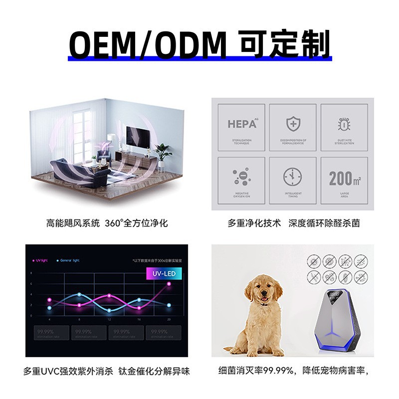 New Air Purifier for Air Conditioning, Pet Hair Removal and Disinfection Machine, Home Desktop Formaldehyde Removal Ozone