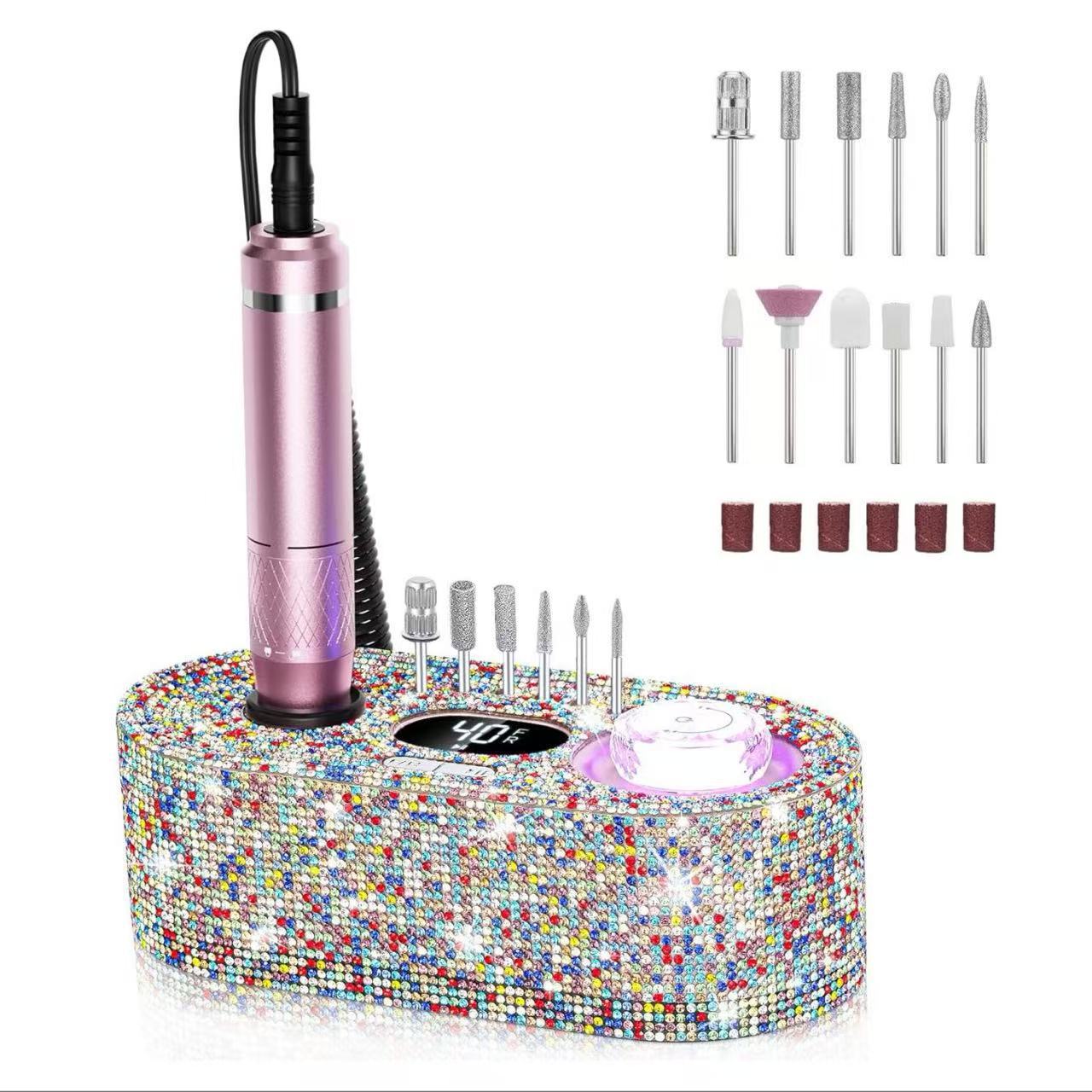 New Integrated Nail Drill Electric Nail Remover 45000 RPM No Heat Crystal Purple Light Breathing