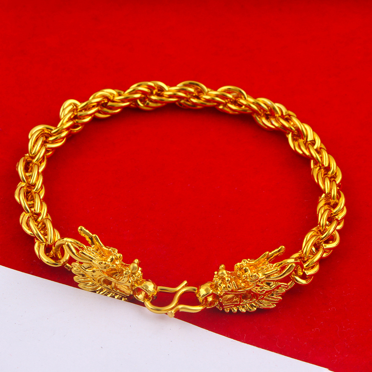 Gold-plated necklace bracelet set dragon head twist snake bone fox tail bold imitation sand gold Vietnam