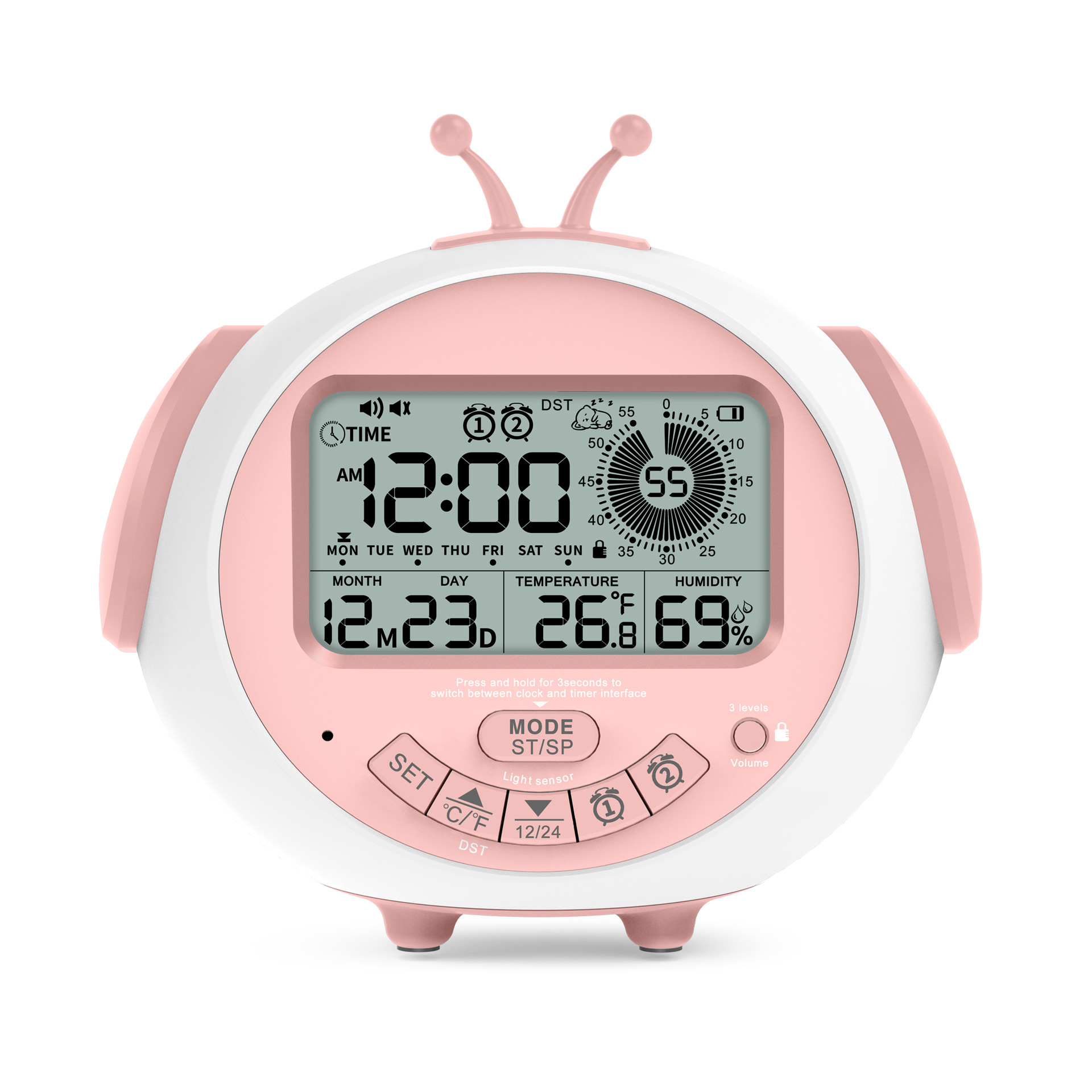 New Cartoon LCD Children Clock Student Desktop Alarm Clock with Bluetooth Auto Time Sync Electronic Clock