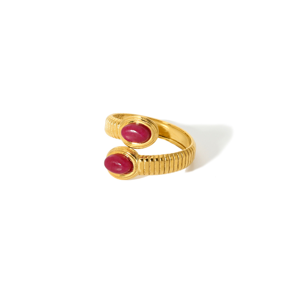 Wind turquoise ring women open ring 18k gold plated stainless steel ring finger ring