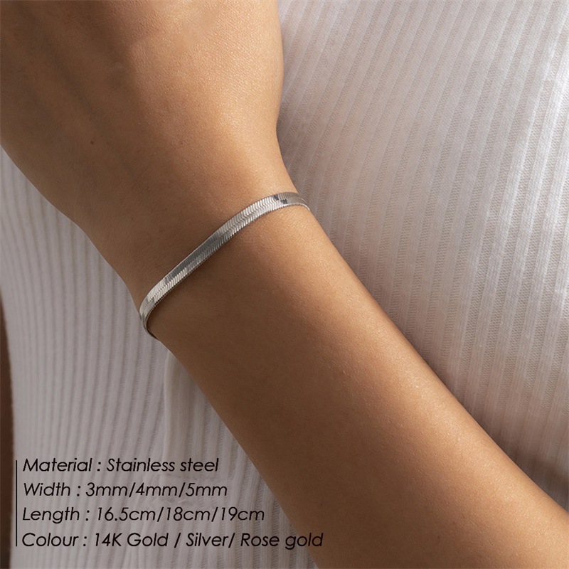 eManco Stainless Steel Snake Bone Chain Simple Bracelet Women Thin Flat Snake Chain Bracelet Couple Bracelet