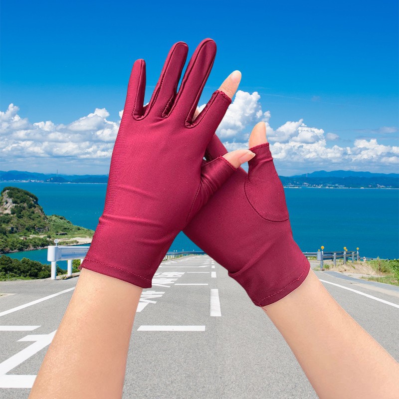 Sunscreen Gloves for Men and Women Thin Ice Silk Breathable Driving Riding Fishing Half Finger Tea Picking Nail Art Leakage 25 Fingers