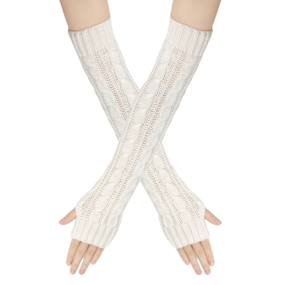 Knit Gloves Cable Women's Autumn Winter Warm Sleeve Cuff Fingerless Adult 50cm Large Figure Eight Arm Sleeve