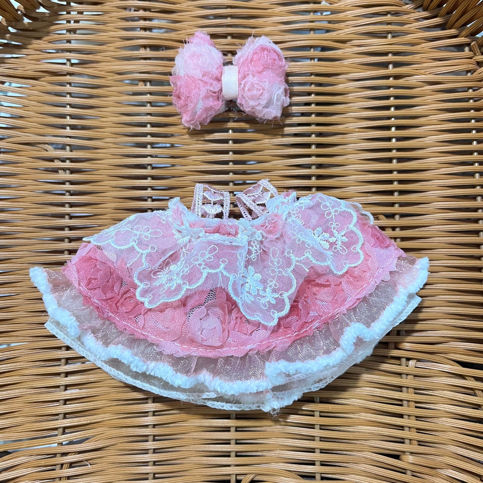 2025 New Net Gauze Small Rose Rainbow Dream Small Rose Skirt Bowknot Super Beautiful Super Fairy Doll Clothes Plush Toy Costume