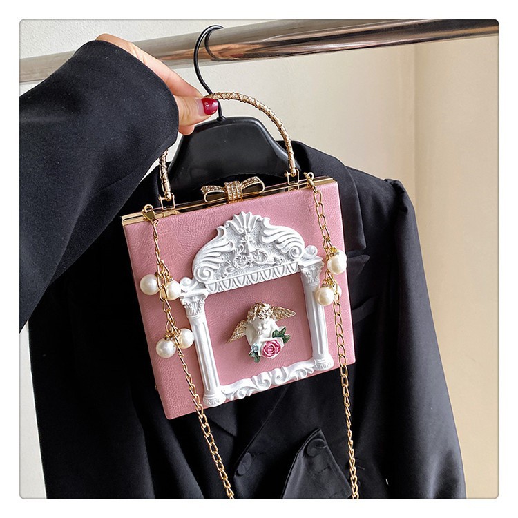 New Women's Bag Baroque Relief Angel Flower Handheld Chain Bag Niche Shoulder Crossbody Bag