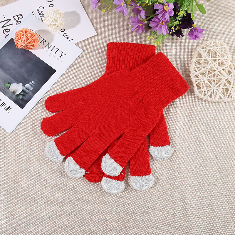 Touch Screen Gloves Unisex Youth Cycling Autumn Winter Anti-Cold Knitted Solid Color Anti-Slip Split-Finger Warm Children's Gloves