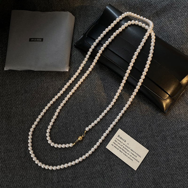 Swarovski-style small rice pearl imitation pearl necklace for women, autumn/winter neck chain, long layered sweater chain