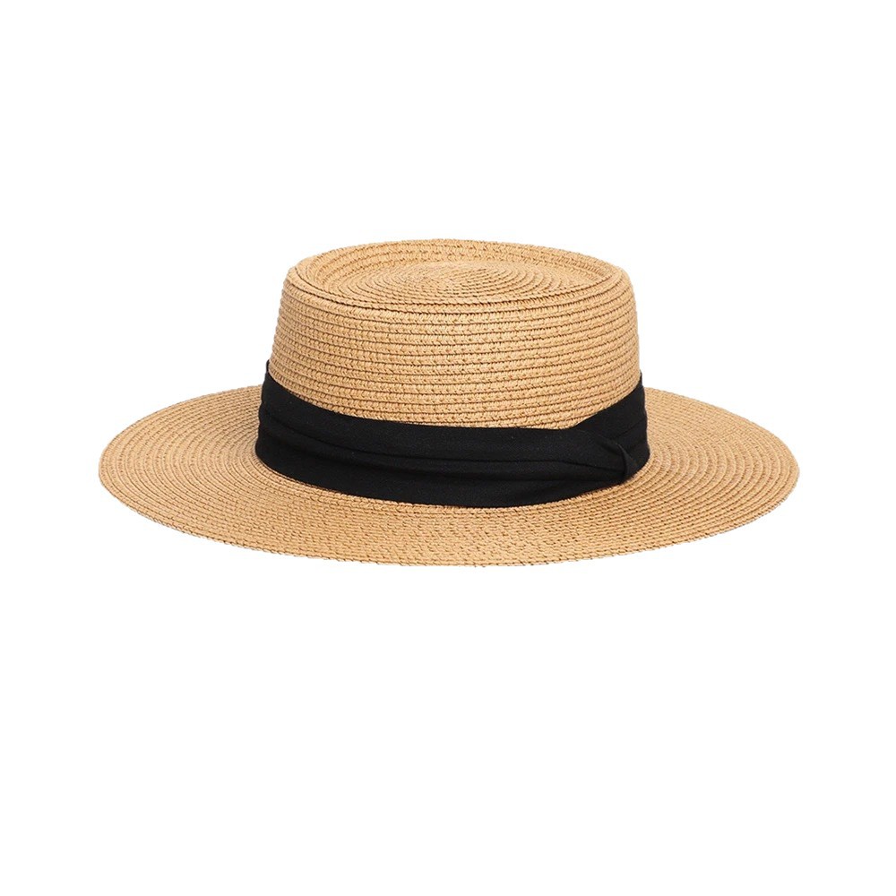 Flat Top Woven Straw Hat for Women, Sweet Beach Sun Protection Fisherman Hat, Wide Brim, Face Slimming Basin Hat