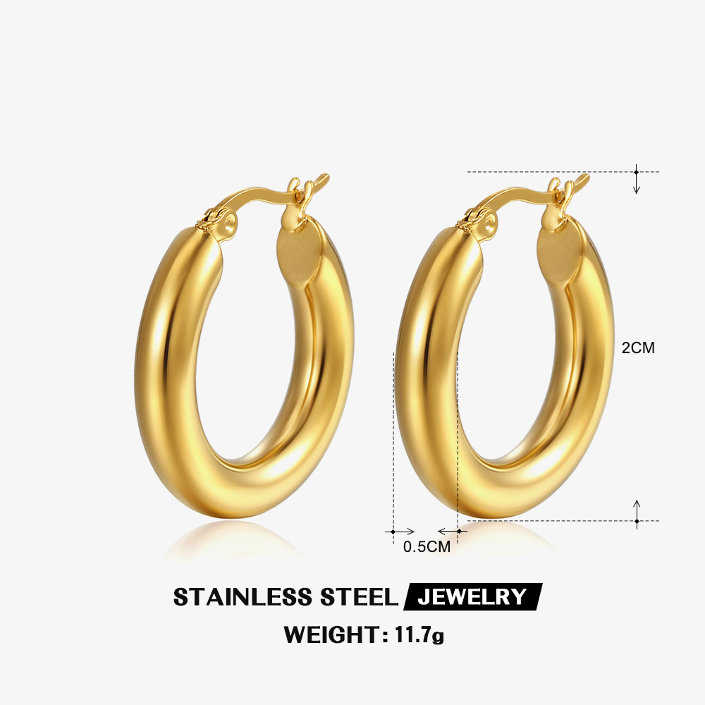 Simple 18K gold-plated hoop earrings for women, geometric stainless steel accessories