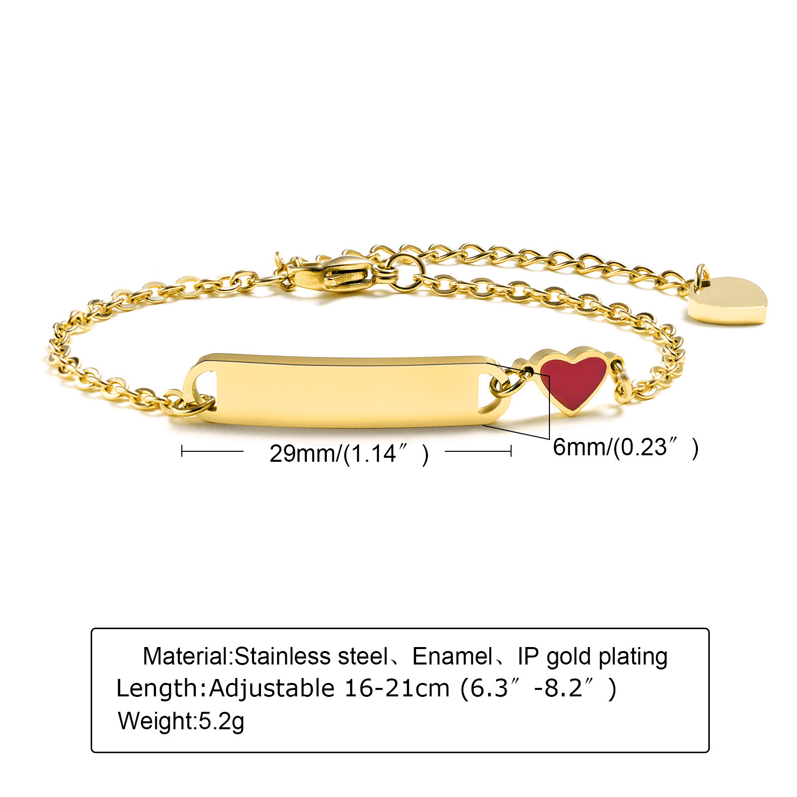 Women's Stainless Steel Bracelet Children's Blank Curved Plate Heart Titanium Steel Epoxy Bracelet Engravable DIY Huanmu