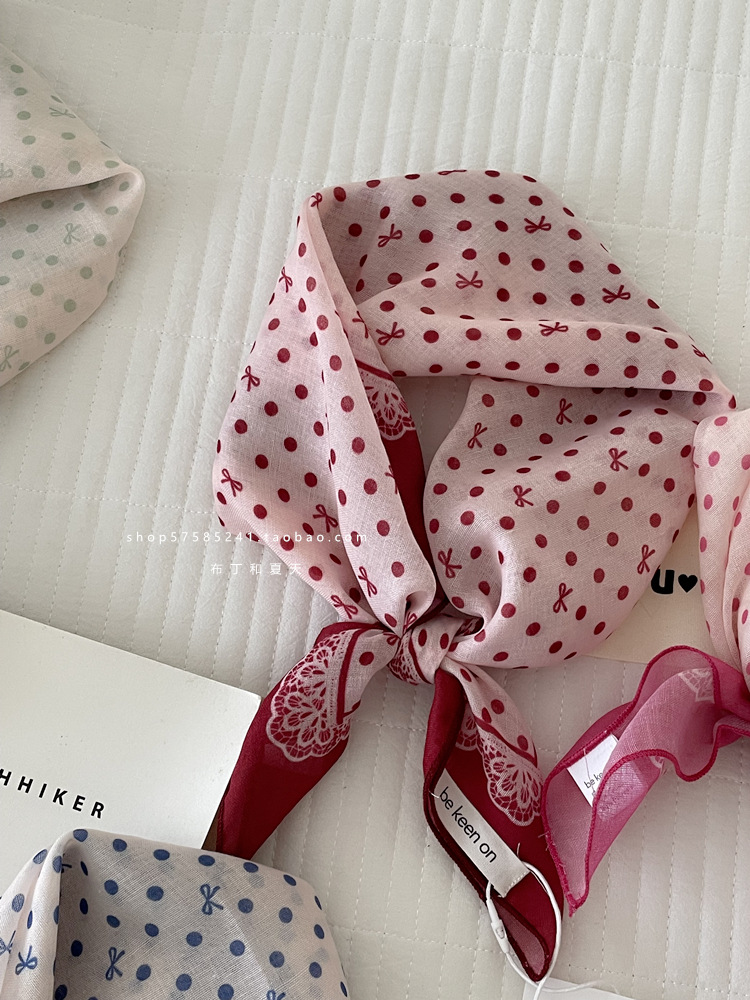 Skin-friendly soft cotton-linen breathable neck-protecting small square scarf, polka dot paisley headscarf, export Korean order neck scarf for women