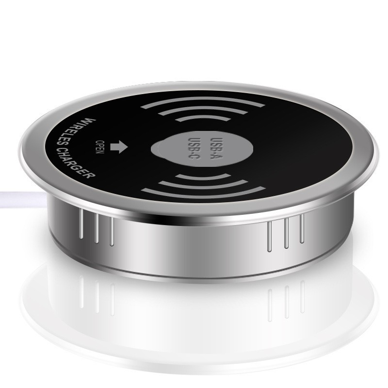 15W Smart Home Furniture Office Embedded Desktop Wireless Charger with USB Fast Charging Phone Qi Wireless Charger