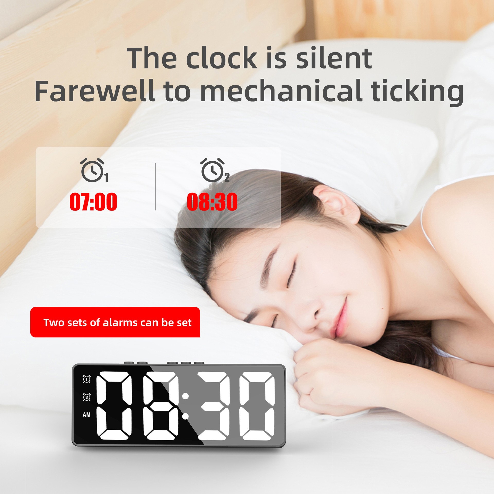LED Mirror Electronic Alarm Clock USB Battery Dual Use Smart Voice Control Clock Student Special Alarm Clock