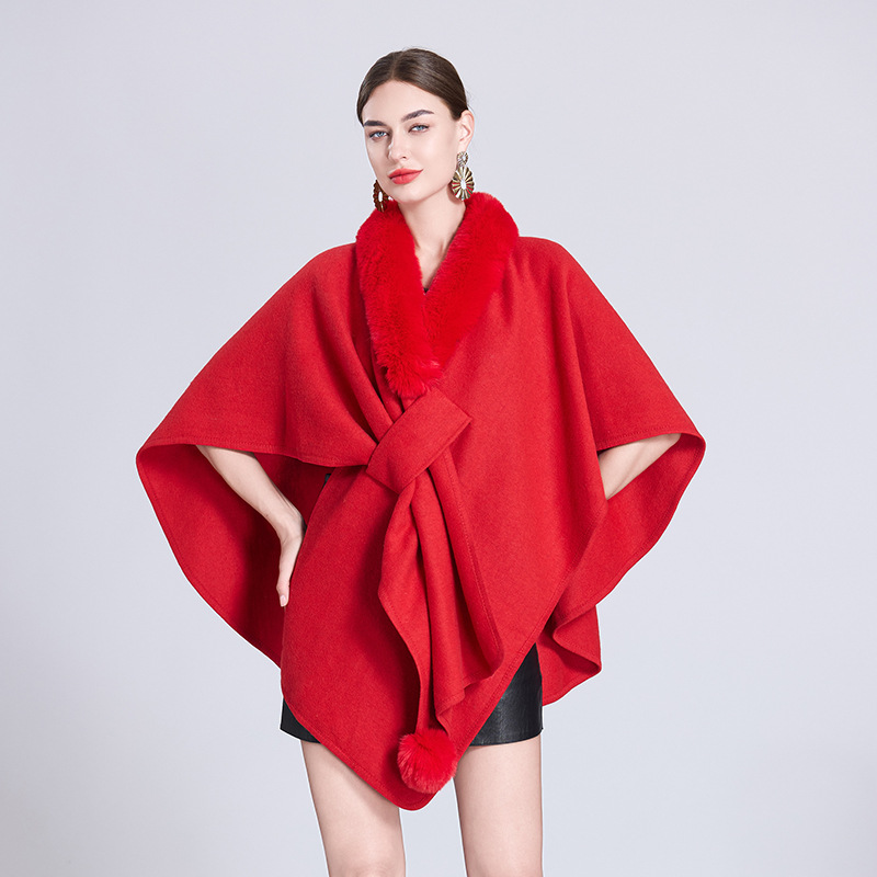 Live Hot Autumn Winter New Scarf Shawl Cape Fur Collar Fur Ball Knitted Cardigan Cape Shawl 0962#