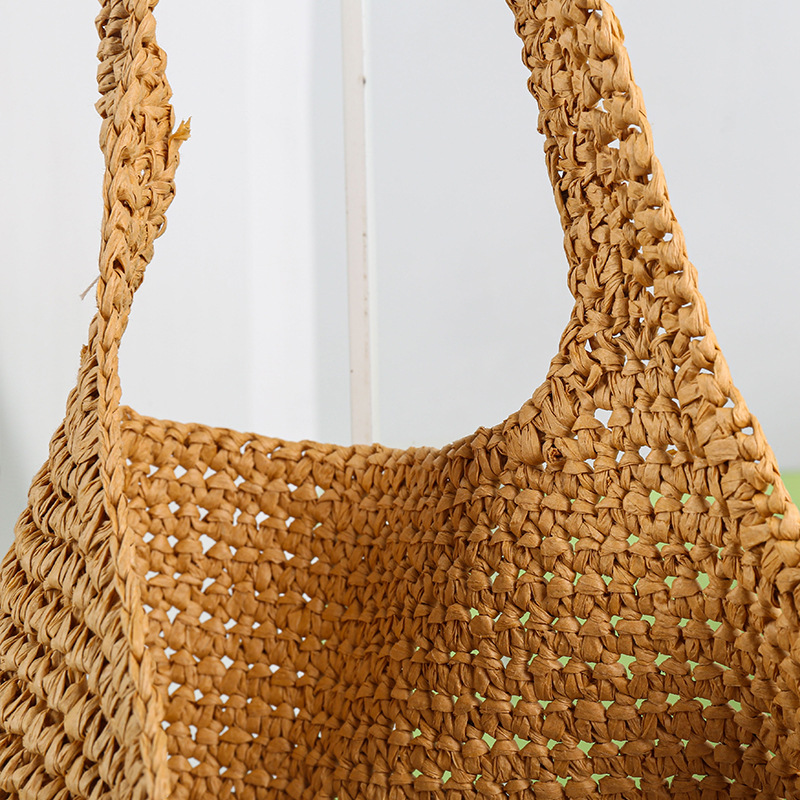 New Hollow Out Single Shoulder Straw Bag Woven Bag Large Capacity Tote Straw Bag Vacation Beach Bag Women's Bag