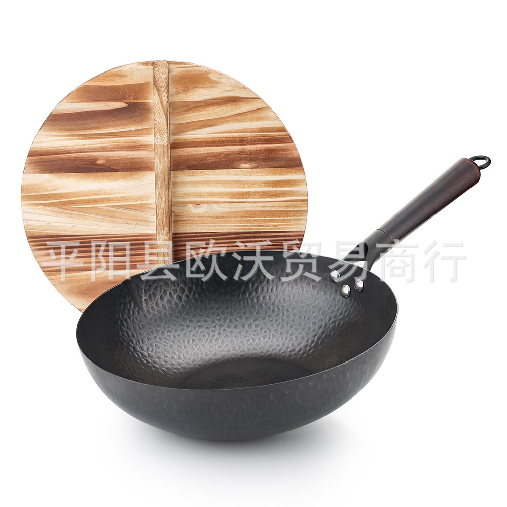 Carbon steel wok wrought iron household uncoated old-fashioned frying pan not easy to stick gas stove induction cooker universal pan