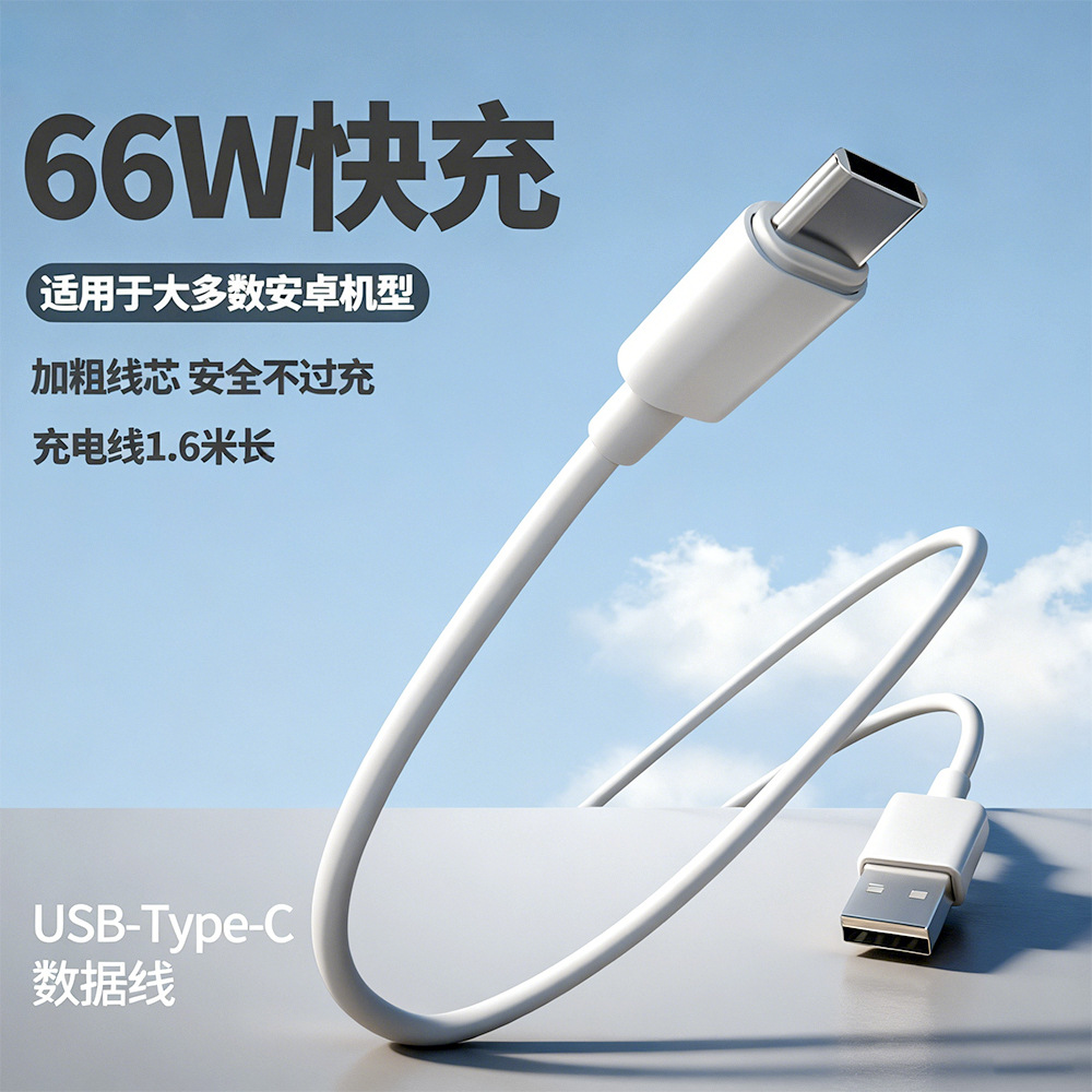 Flash Charging Data Cable 66W 1.6m Data Cable Fast Charging Compatible with Apple Android Phone 6A Fast Charging Cable