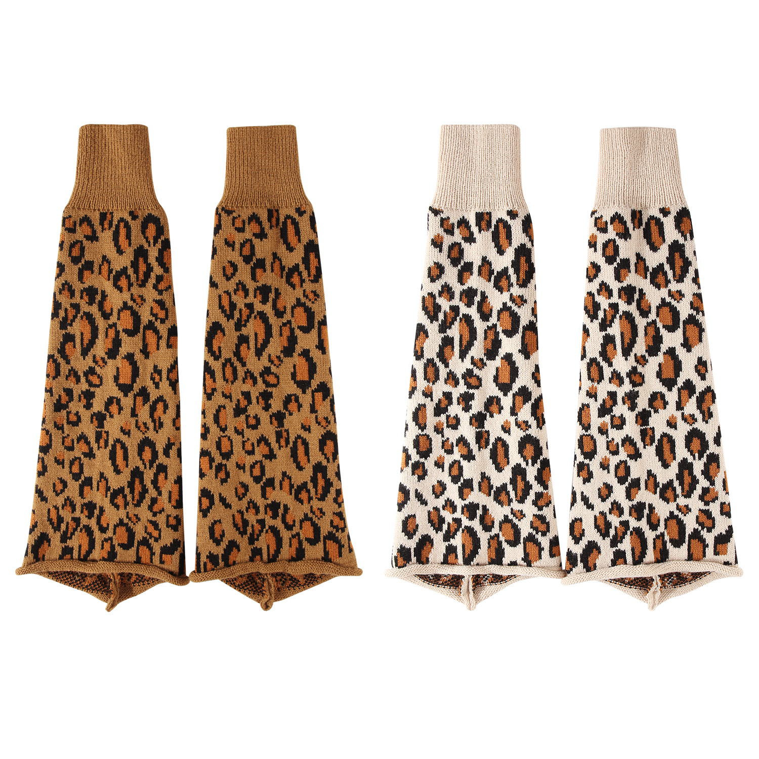 Leg Warmers Knitted Thick Long Tube Socks Leg Warmers Women Autumn Winter Leopard Print Warm Leg Sleeves