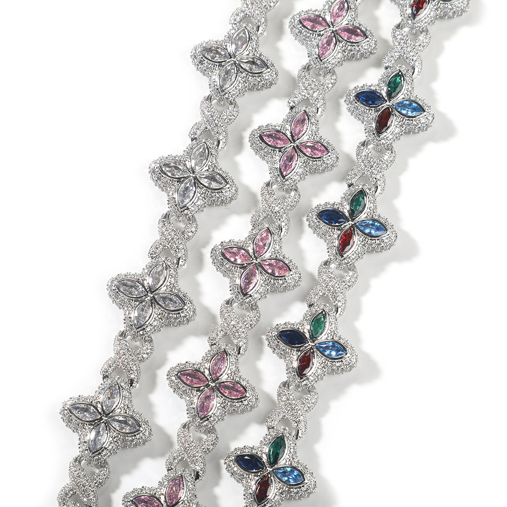 Hip Hop Rap Chain Infinite Four-Leaf Clover Bracelet Cool Badass 5A Zircon Color Necklace Accessories