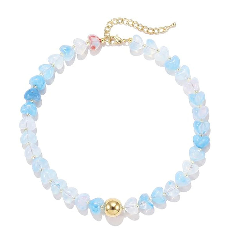 Colorful Heart Shaped Beaded Necklace Women Cute Acrylic Adjustable Jewelry Necklace