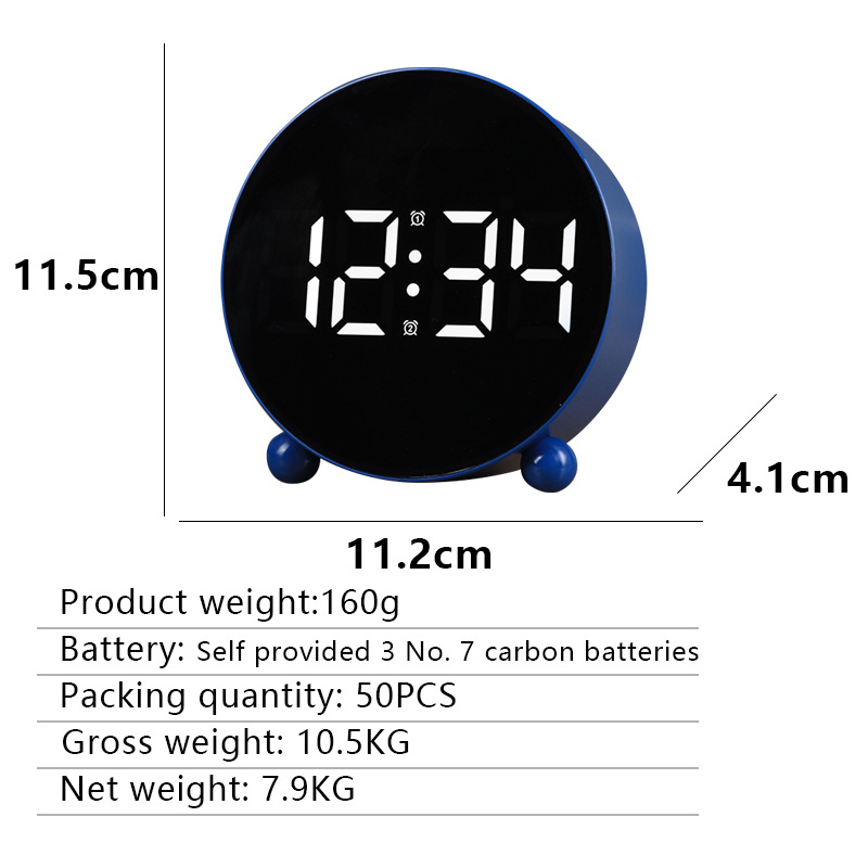 Round LED clock cloth student electronic clock living room use super loud wood grain children electronic alarm clock