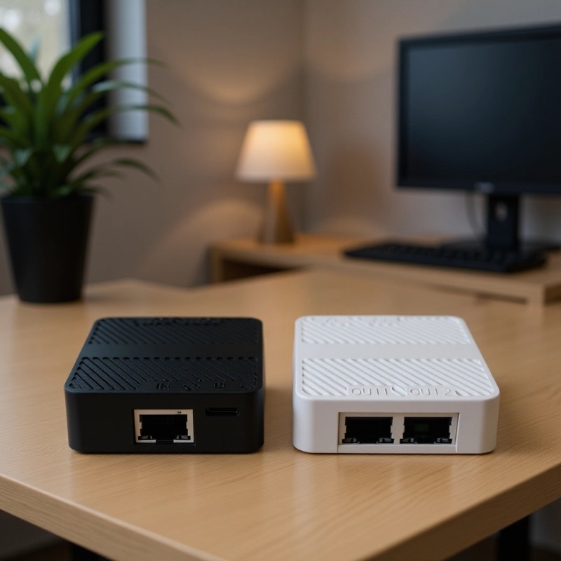 Network Splitter 100M/1000M Network 1-to-2 Simultaneous Internet Access Separate Use 3-Port Switch Adapter