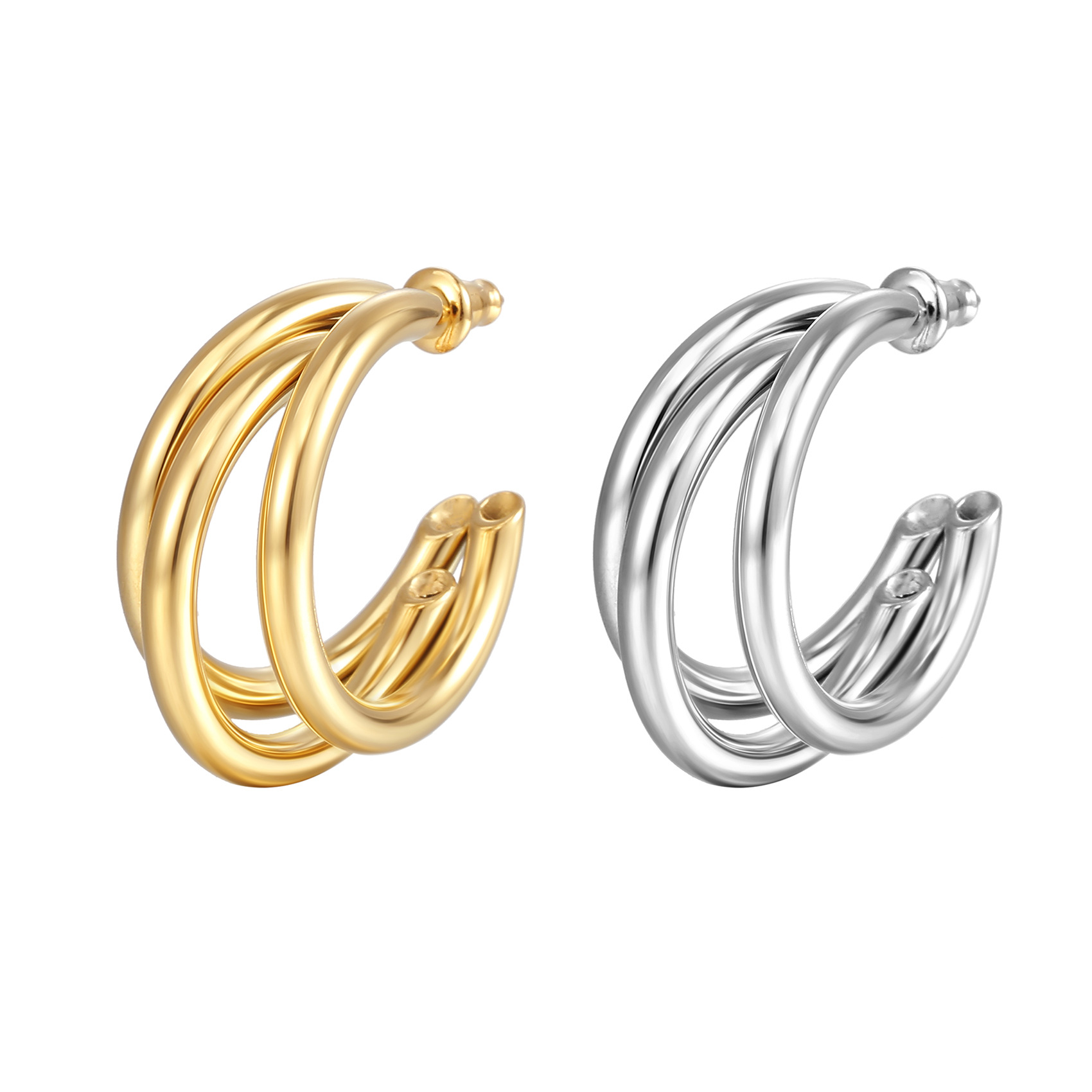 Titanium steel multi-layer C-shaped hoop earrings gold stainless steel ear clips geometric circle earrings