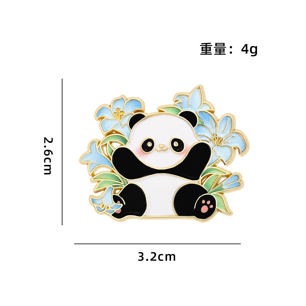 Panda Bouquet Badge Cute Cartoon Animal Flower Chengdu Tourist Gift Brooch Clothing Hat Accessory