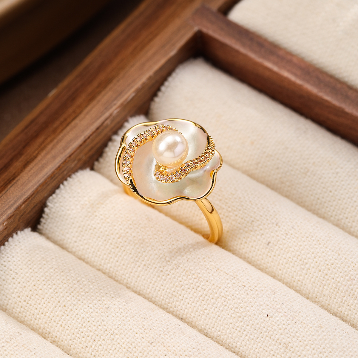 NALA Painted Drip Glaze Freshwater Pearl Ring Hand Jewelry Ring Women Open Delicate