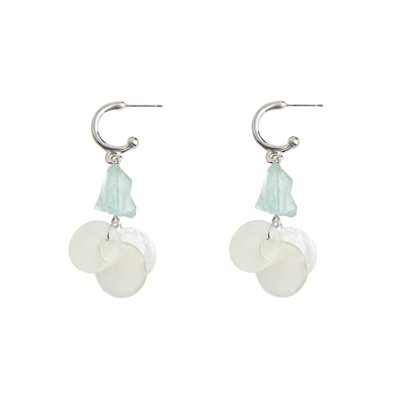 Natural stone blue crystal shell earrings summer new fresh sweet long earrings for women