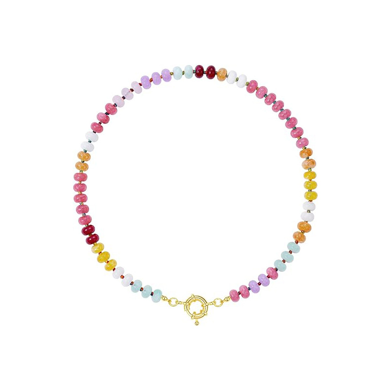 New Women's Bohemian Dopamine Color Matching Natural Stone Colorful Crystal Beaded Necklace