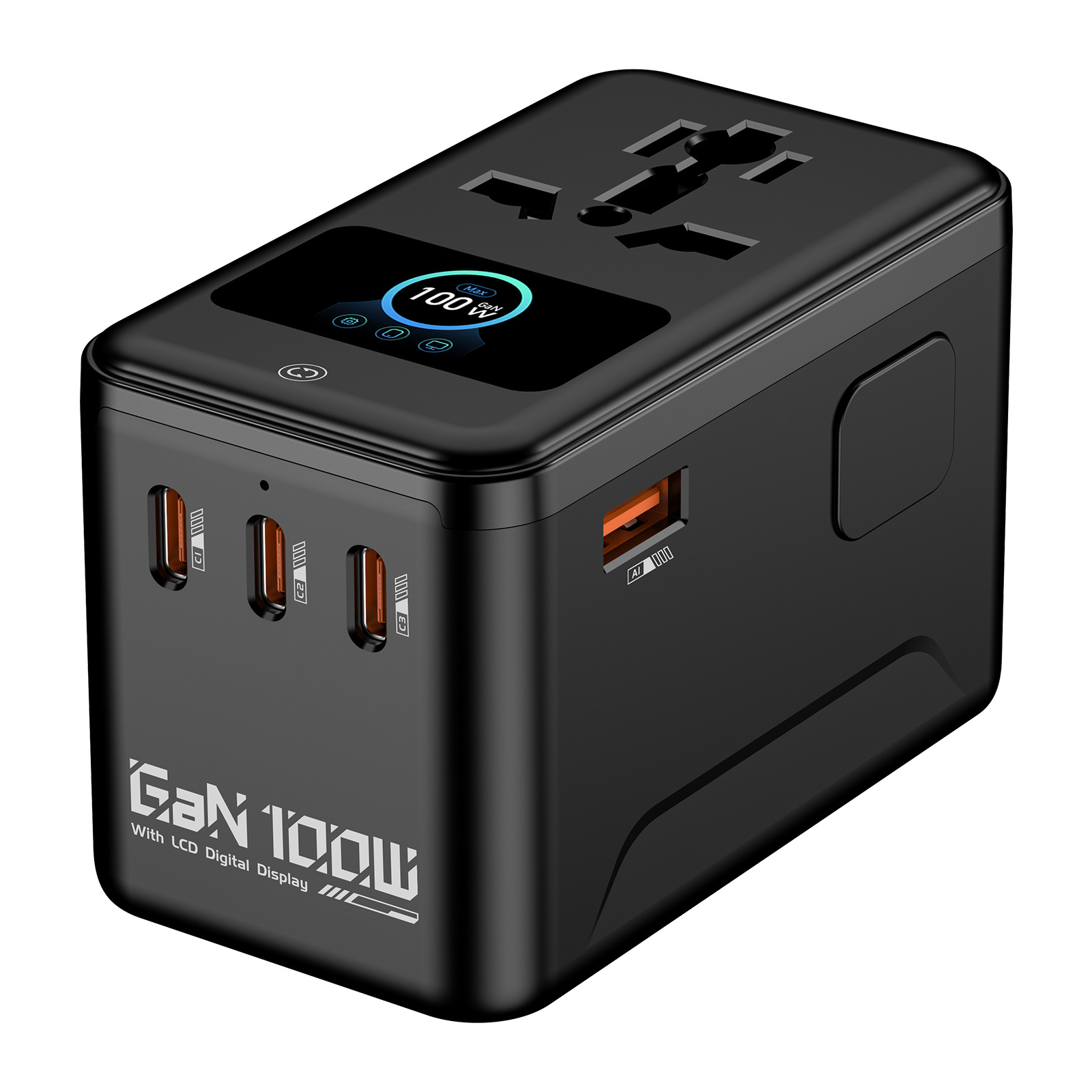 New PD200W Display Digital Animation GaN Fast Charging Converter Socket Global Travel Adapter Plug