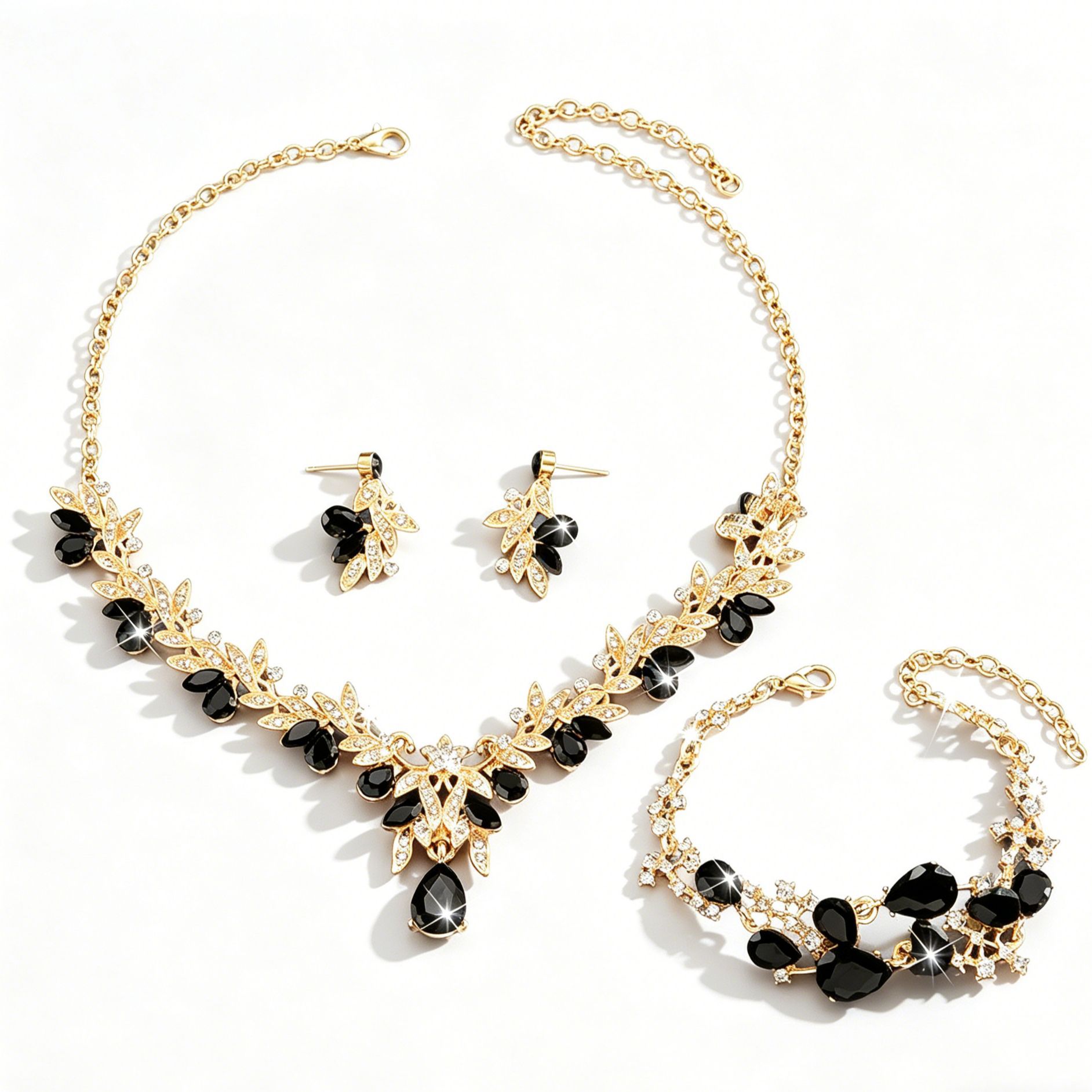Exquisite Jewelry Set Teardrop Pendant Necklace Earrings Bracelet Three-Piece Wedding Dress Accessories