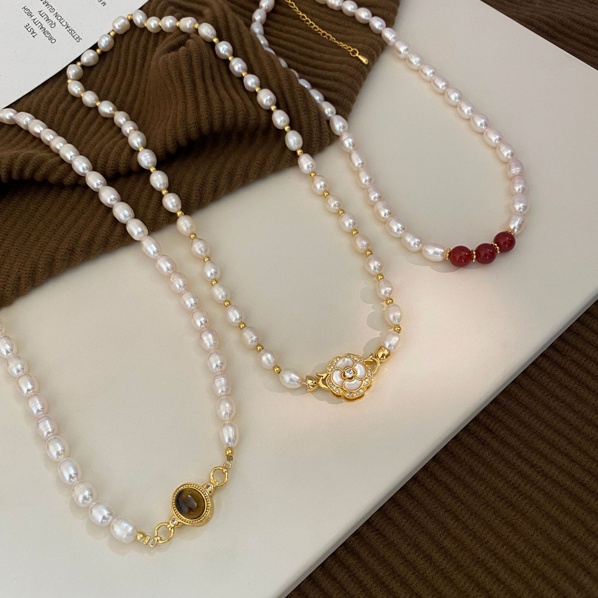 7-8mm natural freshwater pearl necklace for women, camellia niche collarbone chain, pendant, drop, neck chain