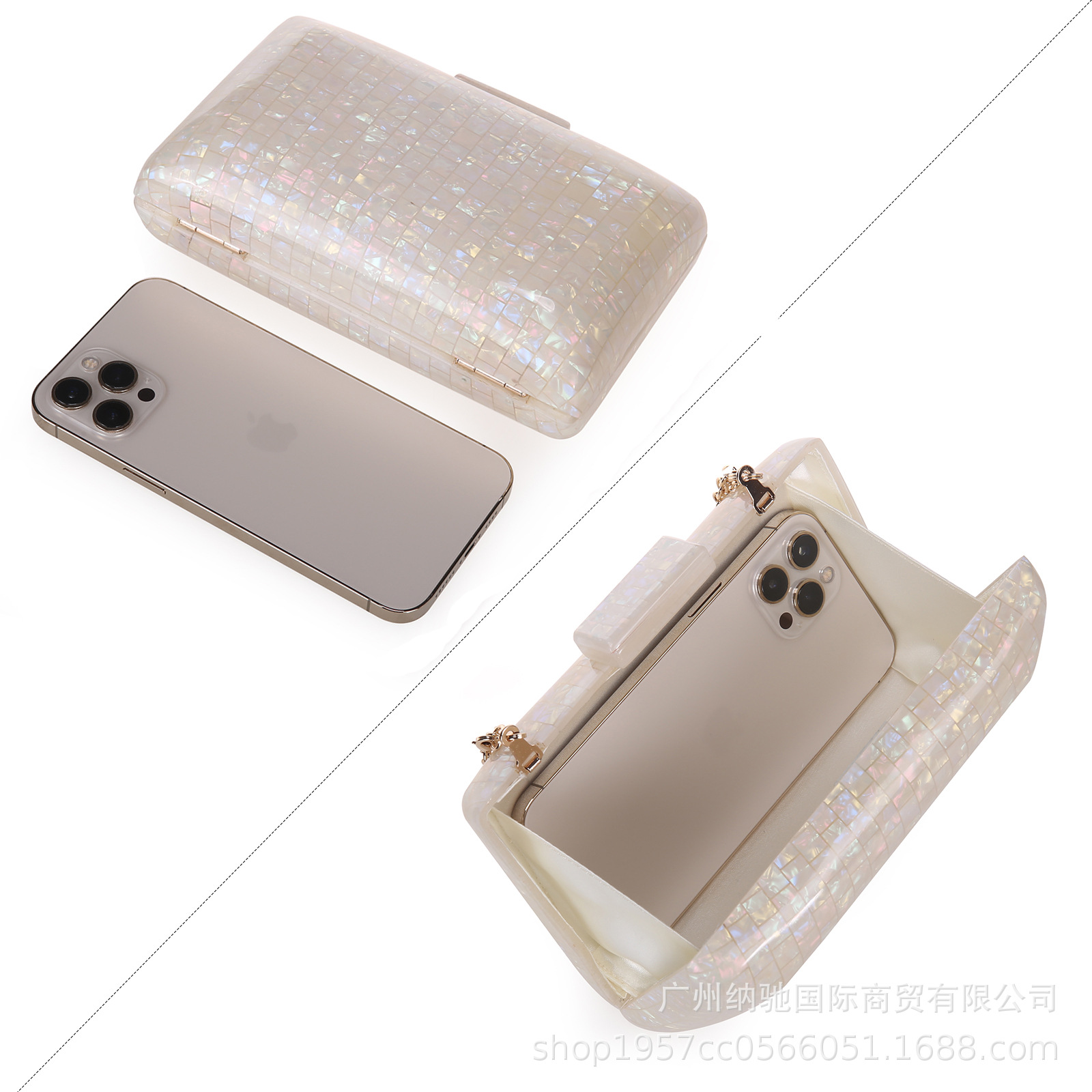 Evening bag small grid box bag metal chain bag acrylic clutch organic glass wallet