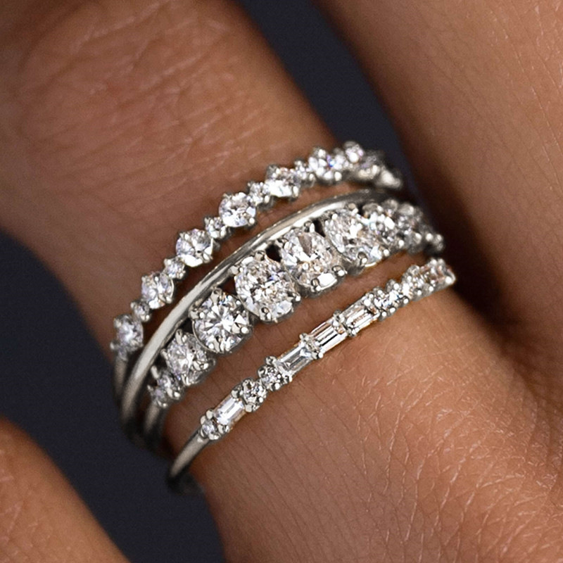 Cao Shi Geometric Ring for Women Shiny Ring Four-Piece Set Engagement Wedding Jewelry