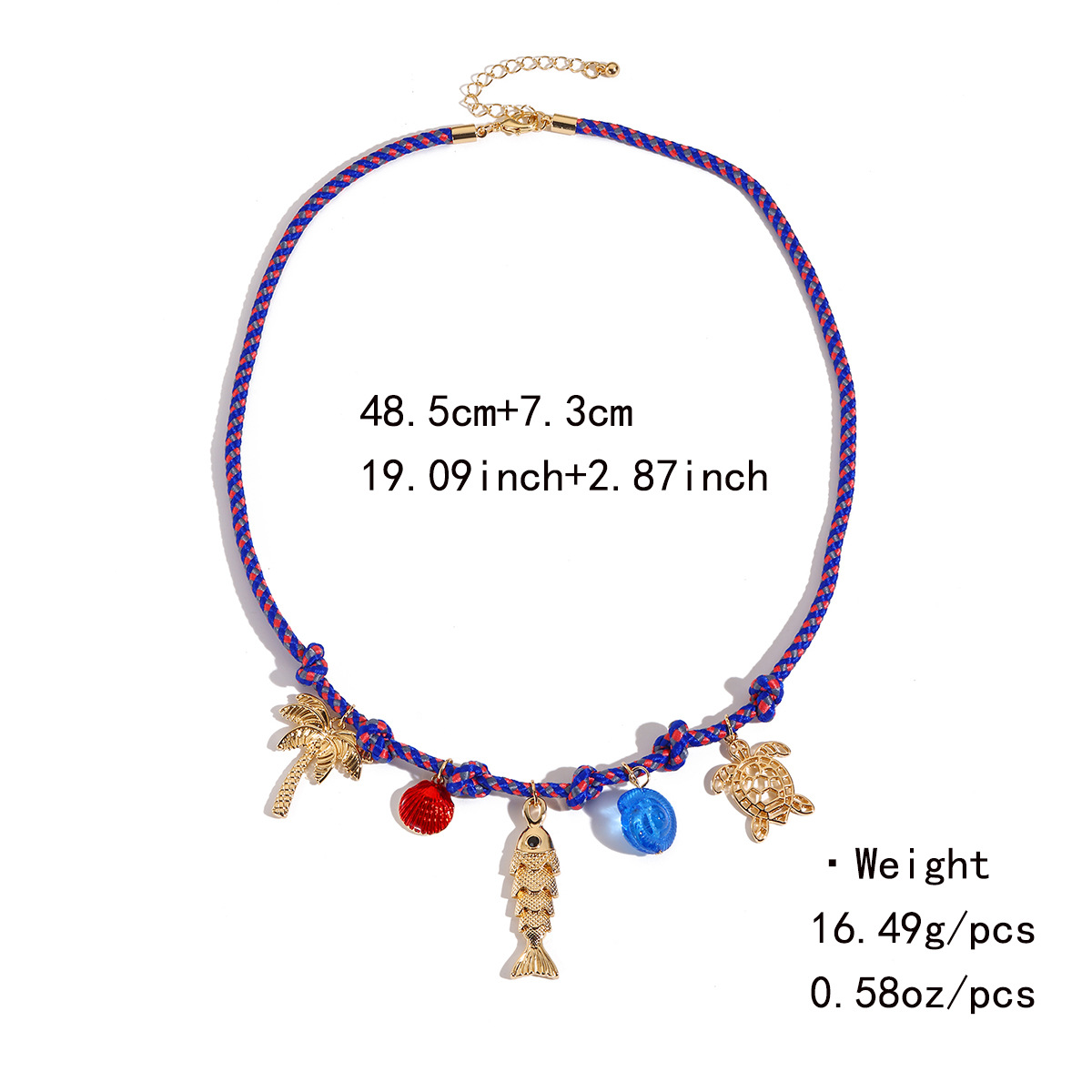 Kenjie colorful rope hand-woven necklace shell multi-pendant ocean vacation bohemian necklace