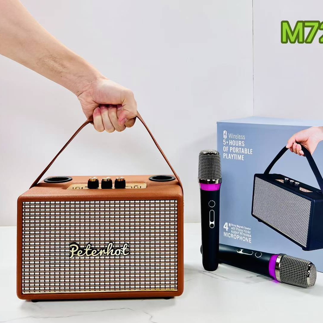 M72 Bluetooth Speaker Wooden Home Outdoor Portable Microphone Integrated K Song Audio 20W High Power
