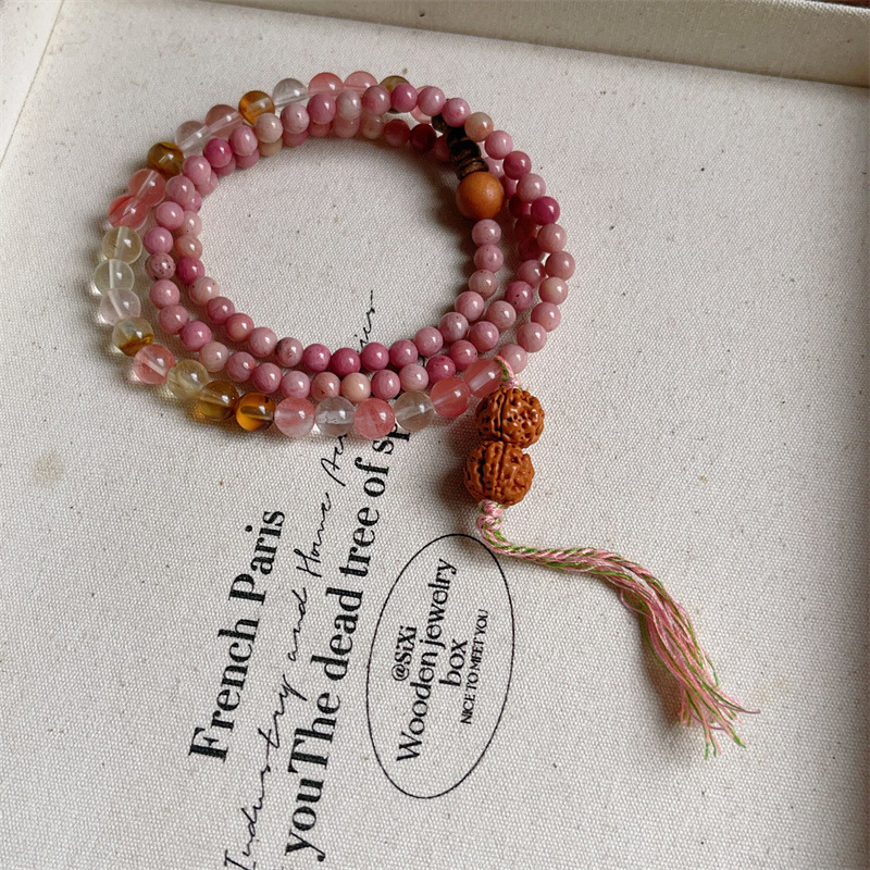 Fresh Natural Turquoise Freshwater Real Pearl Rose Quartz Necklace Contrast Color Collarbone Chain Simple Necklace