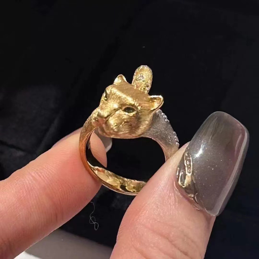 New Wealth Lucky Money Leopard Ring Gold Satin Wire Craft Leopard Ring