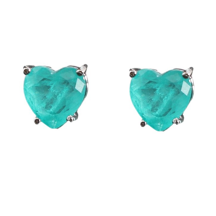 Heart Paraiba Patchwork Gemstone Ear Clip Design Simple S925 Needle Emerald Green Ear Studs No Piercing Ear Jewelry
