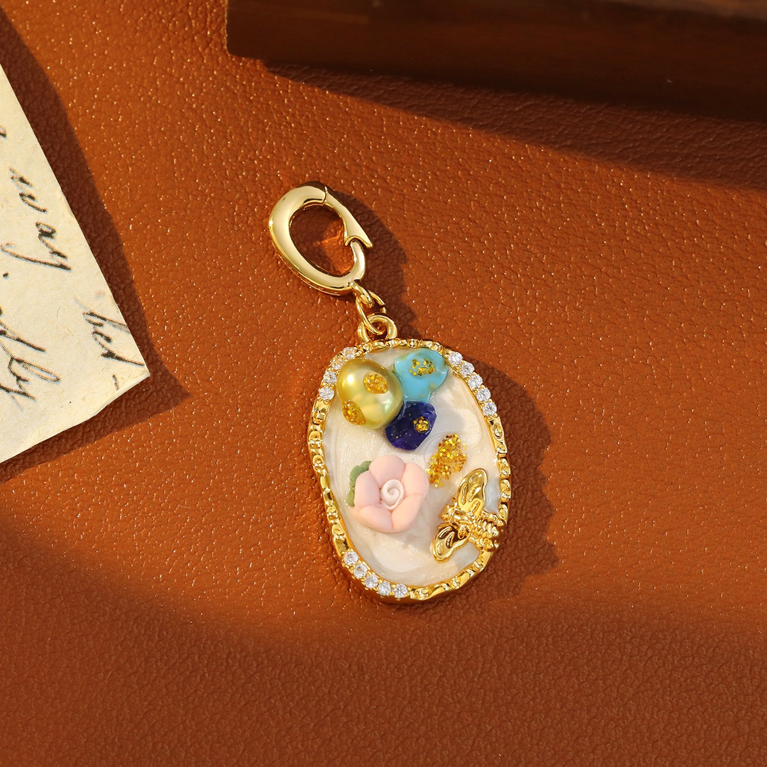 Vintage Oil Painting Style Necklace Pendant DIY Handmade Necklace Pendant Baroque Pearl Petal Sweater Chain