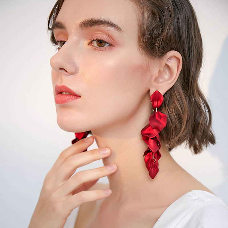 Rose Petal Long Tassel Earrings Elegant Eco-Friendly Earrings for Women